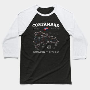 Costambar Dominican Republic Flag Travel Map Coordinates GPS Baseball T-Shirt